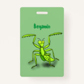 Funny green praing mantis cartoon illustratie badge (Achterkant)