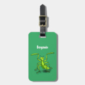 Funny green praing mantis cartoon illustratie bagagelabel (Voorkant verticaal)