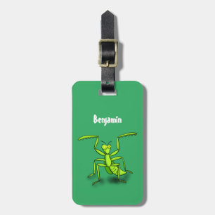 Funny green praing mantis cartoon illustratie bagagelabel