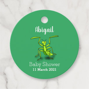 Funny green praing mantis cartoon illustratie bedankjes labels
