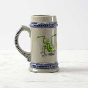 Funny green praing mantis cartoon illustratie bierpul