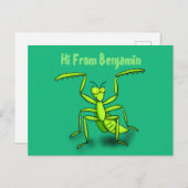 Funny green praing mantis cartoon illustratie briefkaart (Voorkant / Achterkant)