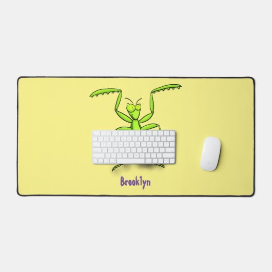 Funny green praing mantis cartoon illustratie bureaumat (Keyboard & Muis)