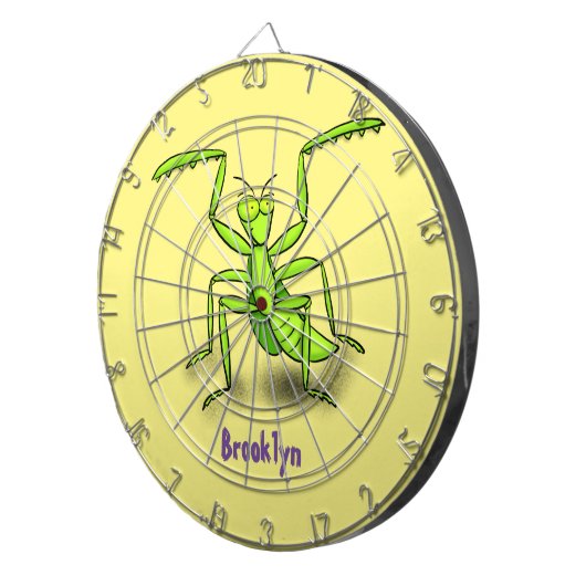 Funny green praing mantis cartoon illustratie dartbord (Voorkant Rechts)