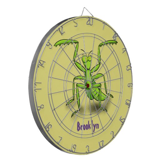 Funny green praing mantis cartoon illustratie dartbord (Voorkant Links)