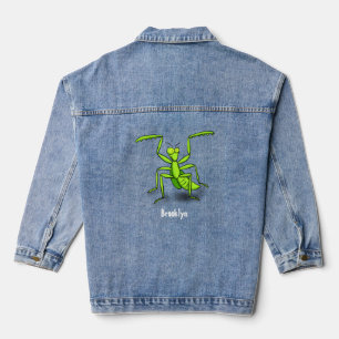 Funny green praing mantis cartoon illustratie denim jacket