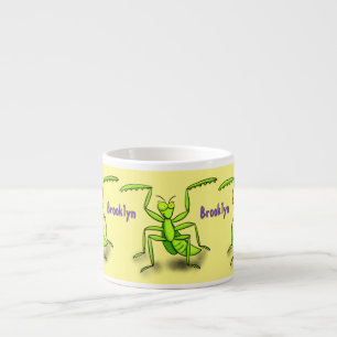 Funny green praing mantis cartoon illustratie espresso kop