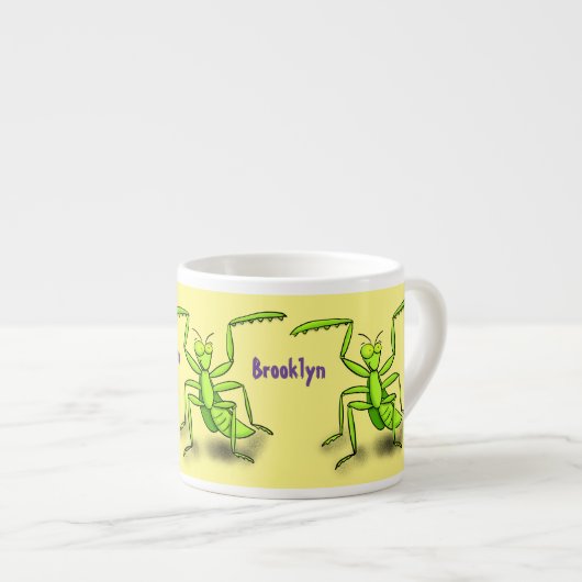Funny green praing mantis cartoon illustratie espresso kop (Voorkant rechts)