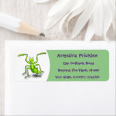 Funny green praing mantis cartoon illustratie etiket (Insitu)