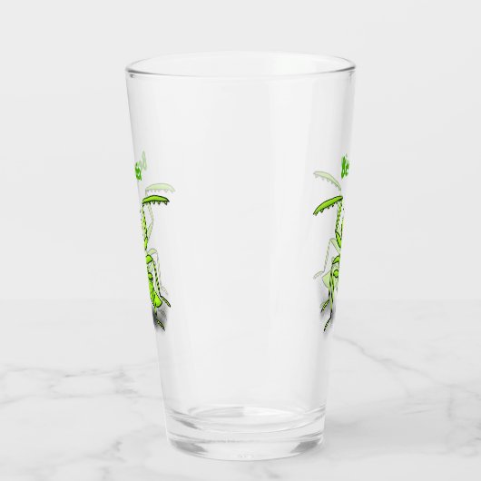 Funny green praing mantis cartoon illustratie glas (Links)