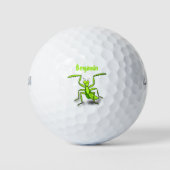 Funny green praing mantis cartoon illustratie golfballen (Voorkant)