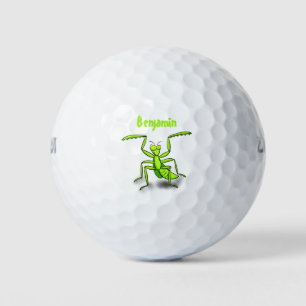 Funny green praing mantis cartoon illustratie golfballen