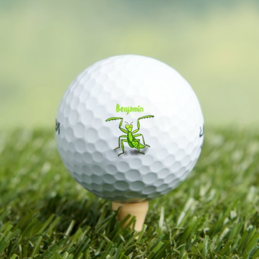 Funny green praing mantis cartoon illustratie golfballen (Insitu Shirt)
