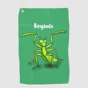 Funny green praing mantis cartoon illustratie golfhanddoek