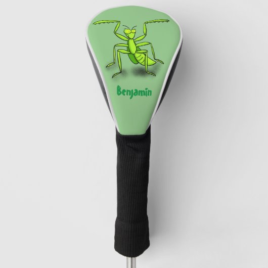 Funny green praing mantis cartoon illustratie golfheadcover (Voorkant)