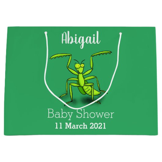 Funny green praing mantis cartoon illustratie groot cadeauzakje (Voorkant)