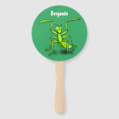 Funny green praing mantis cartoon illustratie handwaaier (Achterkant)
