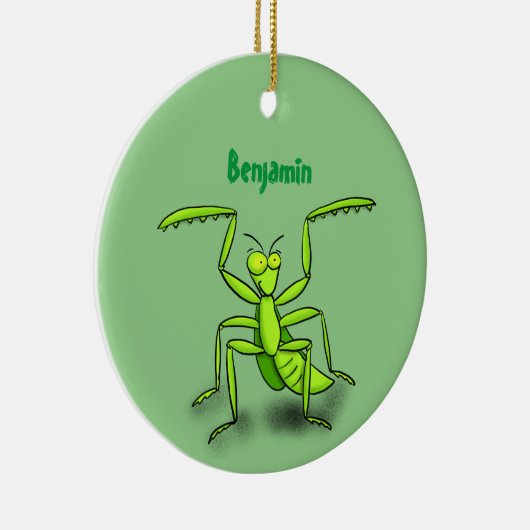 Funny green praing mantis cartoon illustratie keramisch ornament (Rechts)
