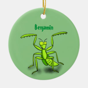 Funny green praing mantis cartoon illustratie keramisch ornament