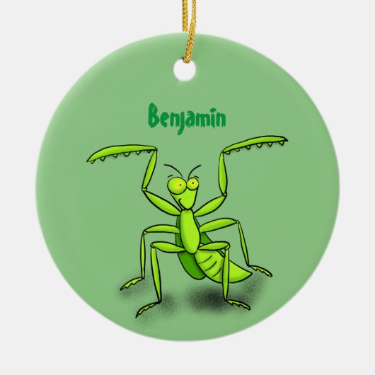 Funny green praing mantis cartoon illustratie keramisch ornament (Voorkant)