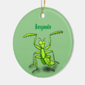 Funny green praing mantis cartoon illustratie keramisch ornament (Links)