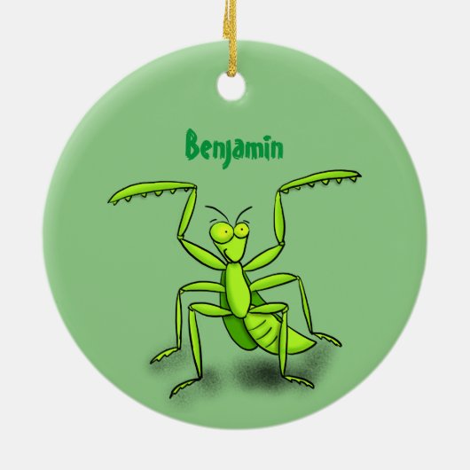 Funny green praing mantis cartoon illustratie keramisch ornament (Achterkant)