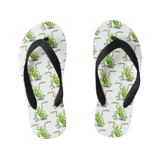 Funny green praing mantis cartoon illustratie kinder teenslippers (Voetbed)