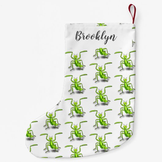 Funny green praing mantis cartoon illustratie kleine kerstsok (Achterkant)