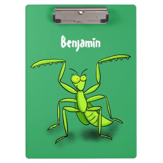 Funny green praing mantis cartoon illustratie klembord (Voorkant)