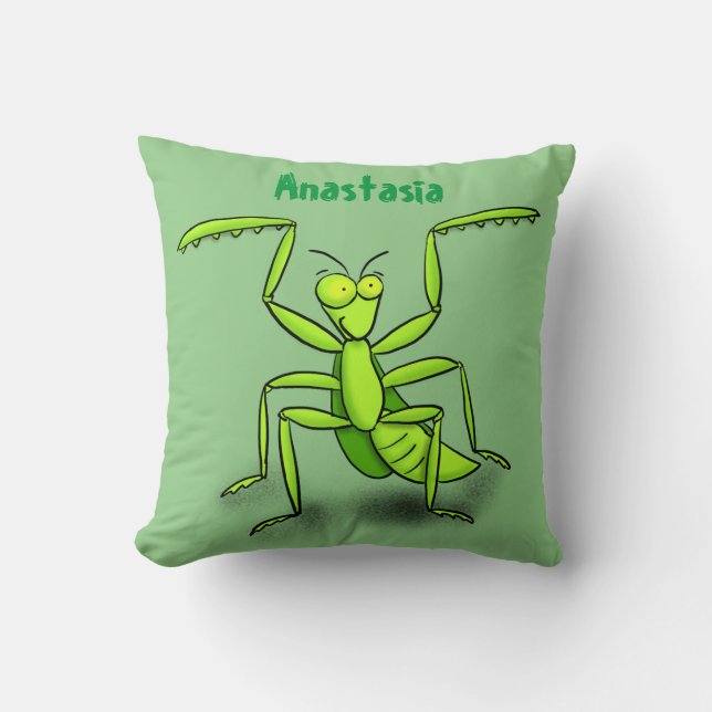 Funny green praing mantis cartoon illustratie kussen (Voorkant)