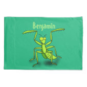 Funny green praing mantis cartoon illustratie kussensloop (Achterkant)