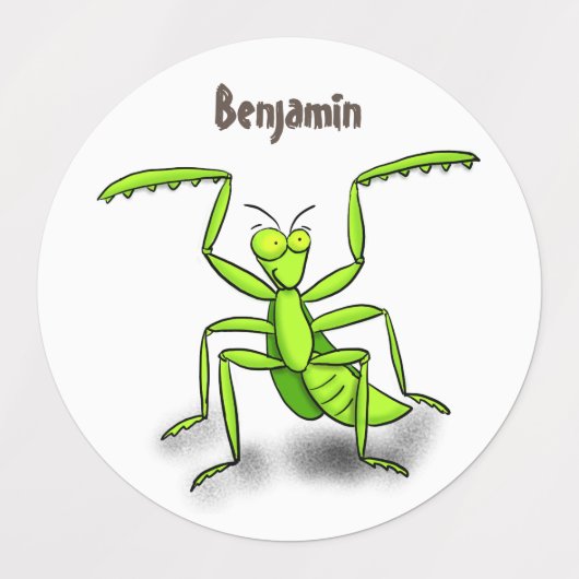 Funny green praing mantis cartoon illustratie labels (Design 2)