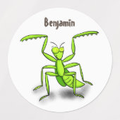Funny green praing mantis cartoon illustratie labels (Design 1)