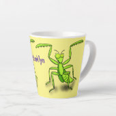 Funny green praing mantis cartoon illustratie latte mok (Rechterhoek)