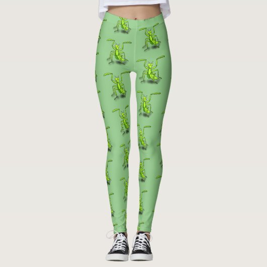 Funny green praing mantis cartoon illustratie leggings (Voorkant)