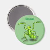 Funny green praing mantis cartoon illustratie magneet (Voorkant / Achterkant)