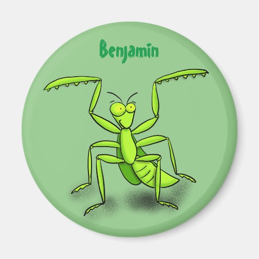 Funny green praing mantis cartoon illustratie magneet (Voorkant)