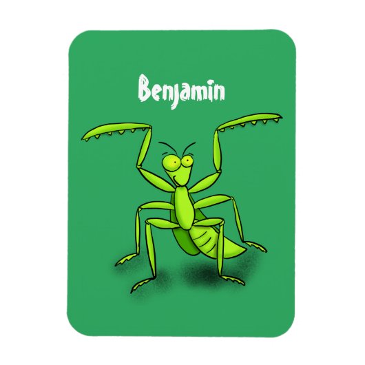 Funny green praing mantis cartoon illustratie magneet (Verticaal)