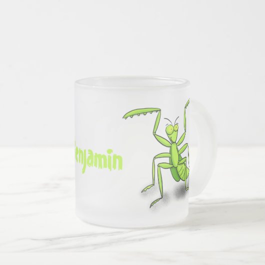 Funny green praing mantis cartoon illustratie matglas koffiemok (Voorkant rechts)