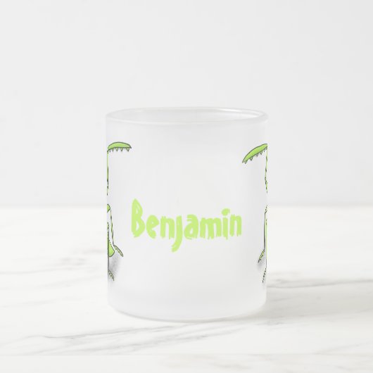 Funny green praing mantis cartoon illustratie matglas koffiemok (Center)