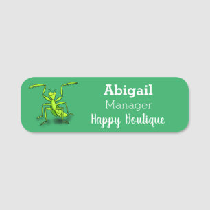 Funny green praing mantis cartoon illustratie naamplaatje