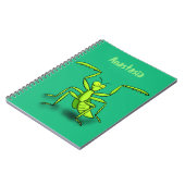 Funny green praing mantis cartoon illustratie notitieboek (Linkerzijde)
