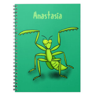 Funny green praing mantis cartoon illustratie notitieboek