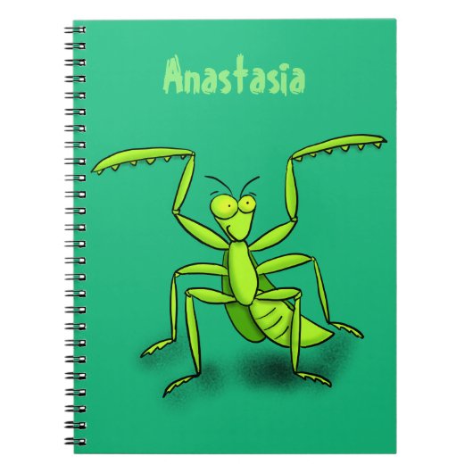 Funny green praing mantis cartoon illustratie notitieboek (Voorkant)