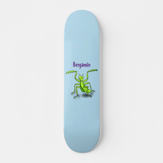 Funny green praing mantis cartoon illustratie persoonlijk skateboard (Voorkant)