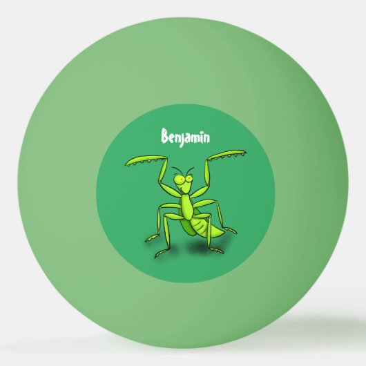Funny green praing mantis cartoon illustratie pingpongbal (Voorkant)