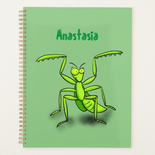 Funny green praing mantis cartoon illustratie planner (Voorkant)