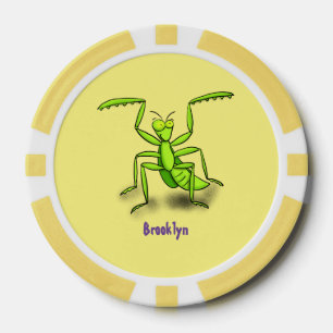 Funny green praing mantis cartoon illustratie poker chips