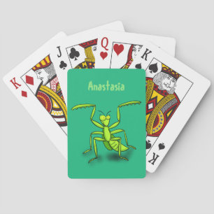 Funny green praing mantis cartoon illustratie pokerkaarten