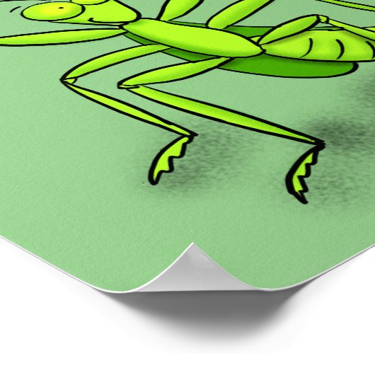 Funny green praing mantis cartoon illustratie poster (Hoek)